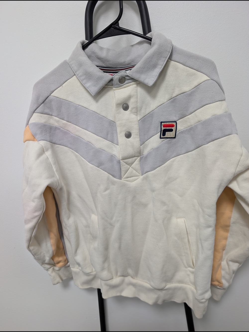 FILA Men’s Cream and Light Gray Panelled Rugby Sweater